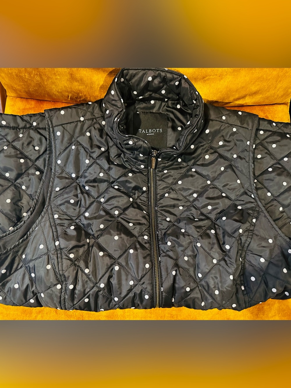 Talbots Black Polka Dot Quilted Vest